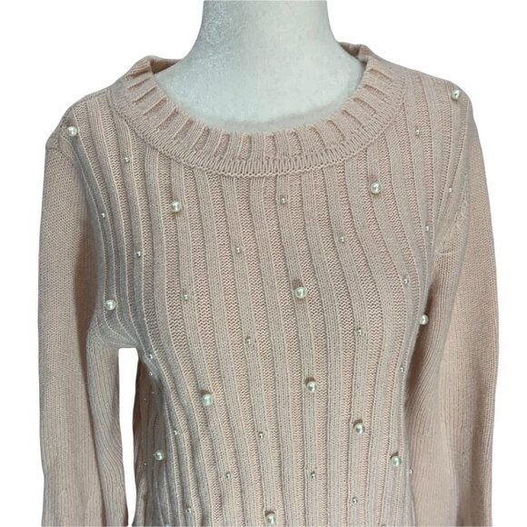 karl Lagerfeld Pearl Embellished Blush Pink Sweater Size S - Picture 3 of 8